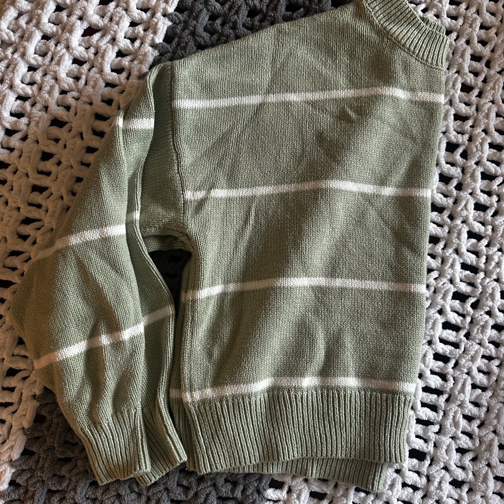 Hollister Green and White Striped Sweater